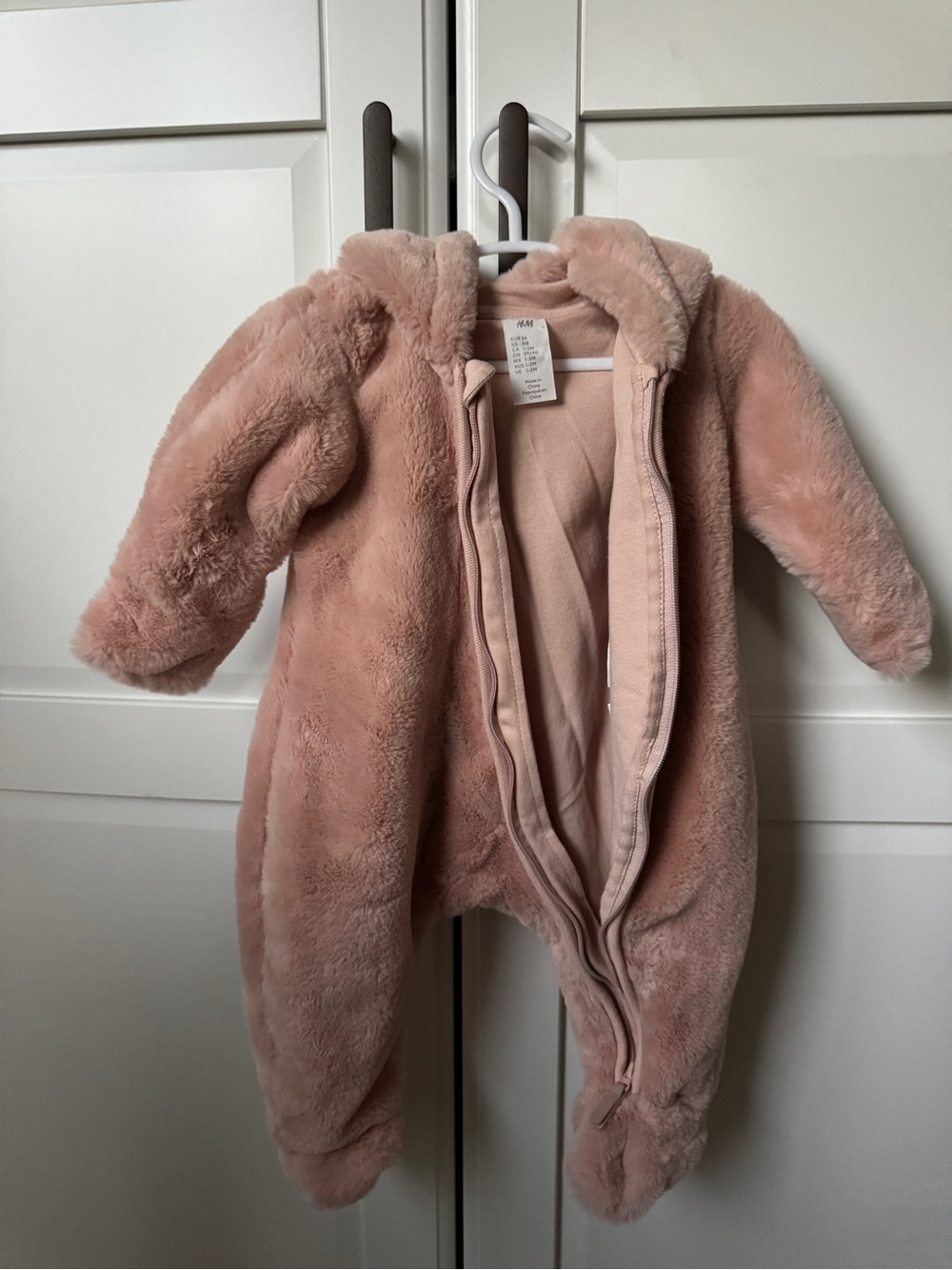 H&M Blush Pink Plush Hooded Baby One-Piece